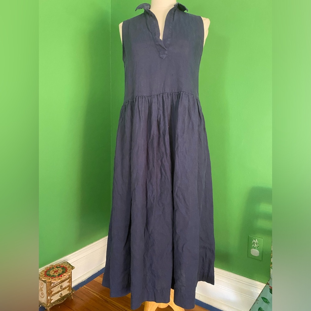 Frank & Eileen navy linen midi sleeveless dress